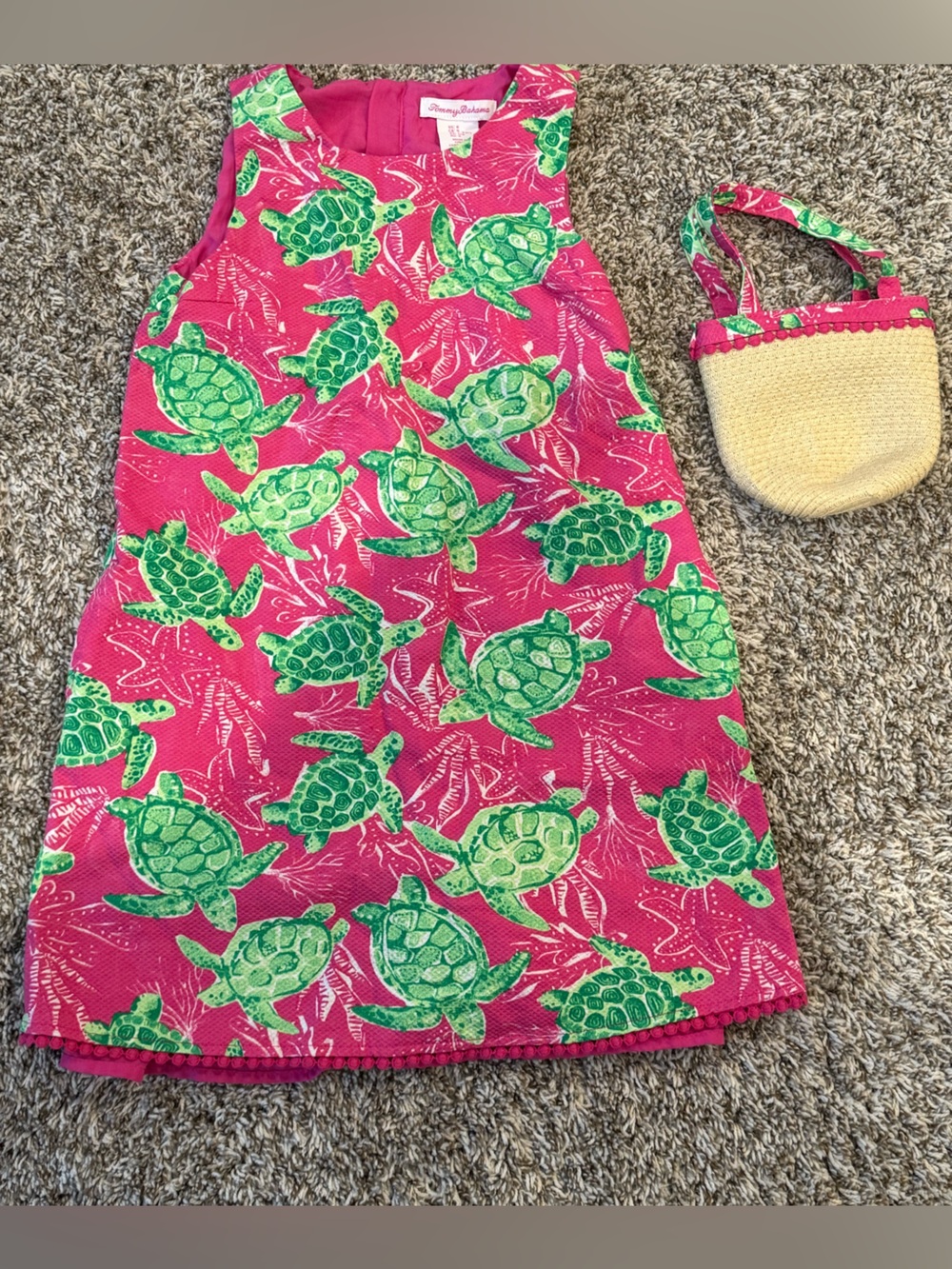Tommy Bahama Hot Pink Dress with Green Turtle Motif
